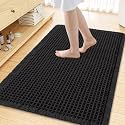Smiry Waffle Bath Mat 47X32, Extra Soft Absorbent Bathroom Rugs, Black