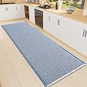 Smiry Waffle Bath Mat 60X16, Soft Absorbent Bathroom Rugs, Blue &amp; Cream