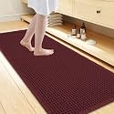 Smiry Waffle Bath Mat 60X24, Extra Soft Absorbent Bathroom Rugs, Burgundy