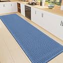 Smiry Waffle Bath Mat 72X16, Extra Soft Absorbent Bathroom Rugs, Blue