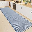 Smiry Waffle Bath Mat 72X16, Soft Absorbent Bathroom Rugs, Blue &amp; Cream