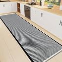 Smiry Waffle Bath Mat 72X16, Soft Absorbent Bathroom Rugs, Black &amp; Cream