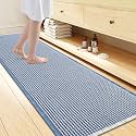 Smiry Waffle Bath Mat 72X24, Soft Absorbent Bathroom Rugs, Blue &amp; Cream