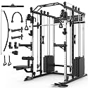 Smith Machine Home Gym Strength Training Squat Rack Height Adjustable Power Cage with LAT Pull-Down Systems