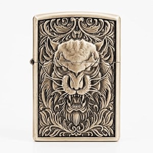 smoke king brass tiger metal windproof pocket lighter  zorro original  refillable kerosene oil lighter fuel not included