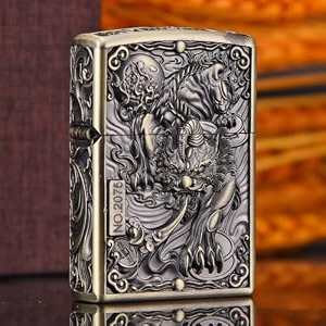 smoke king gold brass dragon flame windproof pocket lighter  zorro original  refillable kerosene oil lighter fuel not included