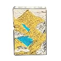 Smoke King Golden Luxury Brass Kerosene Lighter with Mountain & Sea Engraving, Windproof Refillable Flint Wheel Collectible Gift