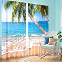SmoothNovelty 2 Pcs Beach Curtains for Living Room Tropical Ocean Summer