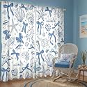 SmoothNovelty 2 Pcs Blue Bow Starfish Seashell Curtains for Living Room Ocean Coastal Beach Curtains 52 x 84 Inches Summer Window Drapes Bedroom Sea Birthday Party Decor
