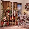 SmoothNovelty 2 Pcs Christmas Curtain for Living Room Fireplace Santa Claus
