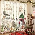 SmoothNovelty 2 Pcs Christmas Curtains for Living Room Snowman Xmas Tree