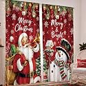 SmoothNovelty 2 Pcs Christmas Curtains for Living Room Santa Claus Snowman