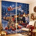 SmoothNovelty 2 Pcs Christmas Curtains for Living Room Santa Claus Train