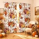 SmoothNovelty 2 Pcs Fall Curtains for Living Room Pumpkin Maple Leaf Flower