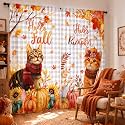 SmoothNovelty 2 Pcs Fall Curtains for Living Room Cat Maple Leaf Pumpkin