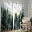 SmoothNovelty 2 Pcs Green Misty Forest Curtains for Living Room Mountain