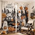 SmoothNovelty 2 Pcs Halloween Curtains for Living Room Ghost Pumpkin Bat