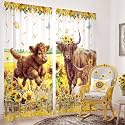 SmoothNovelty 2 Pcs Highland Cow Curtains for Living Room Sunflower Curtain