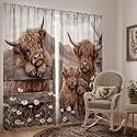 SmoothNovelty 2 Pcs Highland Cow Curtains for Living Room Farmhouse Cow