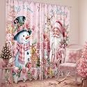 SmoothNovelty 2 Pcs Pink Christmas Curtains for Living Room Snowman Santa