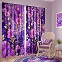 SmoothNovelty 2 Pcs Purple Butterfly Curtain for Living Room Floral Fantasy