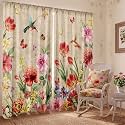 SmoothNovelty 2 Pcs Retro Floral Curtain for Living Room Hummingbird Flower