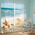 SmoothNovelty 2 Pcs Summer Curtains for Living Room Ocean Beach Shell Starfish Curtains 52 x 84 Inches Summer Window Drapes Bedroom Party Decor