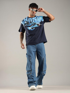 Smosh Printed Men Round Neck Navy Blue