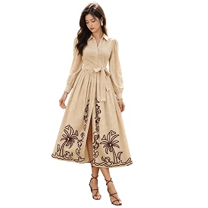 SMOWKLY Cotton Blend Womens Casual Dress Mid-Length