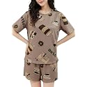 SMOWKLY Women Korean Shorts Pajama Set |Summer Night Top &amp; Shorts Dress |Cotton Blend Nightwear Set Top &amp; Shorts Sleepwear Lounge Wear Soft Comfortable Night Suit Ladies | Co-Ord Home Wear Set