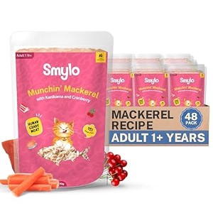 smylo natural healthy adult cat wet food 1 yrs 70g x 48 packs  mackerel kanikama amp cranberry  for healthy skin amp coat supports digestion  no preservatives amp grain free  vet-formulated