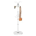 Snaikor Metal Coat Rack Stand with Natural Marble Base, Modern Coat Rack Freestanding, 360°Rotary Coat Racks with 14 Hooks, White Coat Stand Hall Tree Hanger Stand for Entryway, Office，Corner