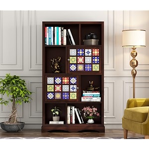 solid sheesham wood book shelf with racks storage library bookshelf  wooden book cabinet office amp home living room bookcases furniture large bbslf-walnut5