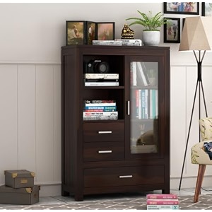 snap furniture solid sheesham wood book shelf with racks storage library bookshelf  wooden book cabinet office amp home living room bookcases furniture large bbslf-walnut8