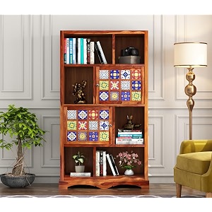 solid sheesham wood book shelf with racks storage library bookshelf  wooden book cabinet office amp home living room bookcases furniture large bbslf-honey5