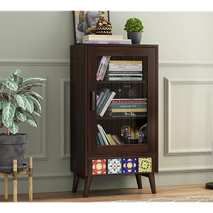 solid sheesham wood corner book shelf with storage  library bookshelf wooden bookcase office amp home living room book cabinet large bbslf-walnut3
