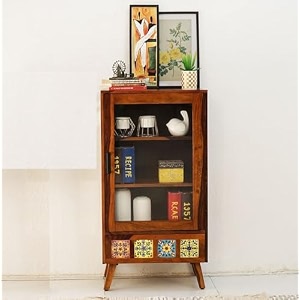 snap furniture solid sheesham wood corner book shelf with storage  library bookshelf wooden bookcase office amp home living room book cabinet large bbslf-honey3