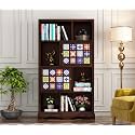 Solid sheesham Wood Book Shelf with Racks Storage| Library Bookshelf | Wooden Book Cabinet Office &amp; Home Living Room| Bookcases Furniture (Large, BBslf-Walnut5)