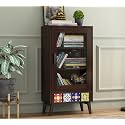 Solid sheesham Wood Corner Book Shelf with Storage | Library Bookshelf |Wooden Bookcase Office & Home Living Room| Book Cabinet (Large, BBslf-Walnut3)
