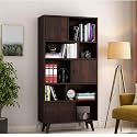 Solid sheesham Wood Corner Book Shelf with Storage | Library Bookshelf |Wooden Bookcase Office &amp; Home Living Room| Book Cabinet- Walnut (Style-05)