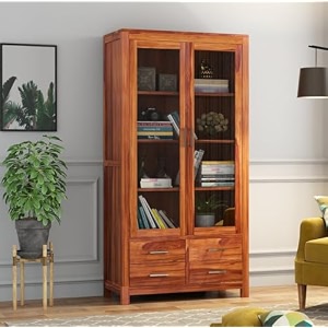 snap furniture solid sheesham wood corner book shelf with storage  library bookshelf wooden bookcase office amp home living room book cabinet style-07