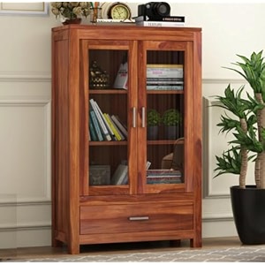snap furniture solid sheesham wood corner book shelf with storage  library bookshelf wooden bookcase office amp home living room book cabinet - honey f