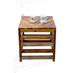 solid sheesham wood stylish multi-purpose stoolend tablebedside table for home living room  style-017