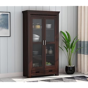 solid wooden crockery cabinet for kitchen amp dining room sheesham wood free standing movable tv unit side board crockery cabinet with drawers amp door modern-01-walnut finish