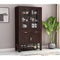 Solid Wooden Crockery Cabinet for Kitchen &amp; Dining Room |sheesham Wood Free Standing Movable (Walnut Finish Large)