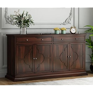 solid wooden crockery cabinet for kitchen amp dining room sheesham wood free standing movable walnut finish home storage