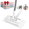 Snap Grip Mini Mop with 20 Reusable Cloths, 50 Inch Adjustable Hands Free Flat Mop, Cloth Clip Lazy Mops with Wall Hook for Wet Dry Cleaning Floors Walls Kitchen Bathroom Corners