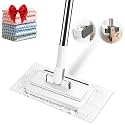 Snap Grip Mini Mop with 5 Reusable Cloths, 50 Inch Adjustable Lazy Mop, Hands Free Cloth Changing Flat Mops with Wall Hook for Wet Dry Floor Wall Bathroom Kitchen Corner Cleaning