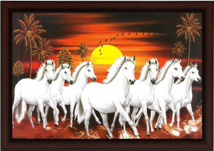 sndart 7 running horses vastu uv textured digital reprint 14 inch x 20 inch painting with frame