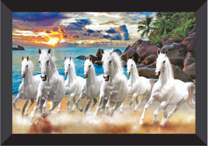 sndart 7 running horses vastu uv textured digital reprint 14 inch x 20 inch painting with frame